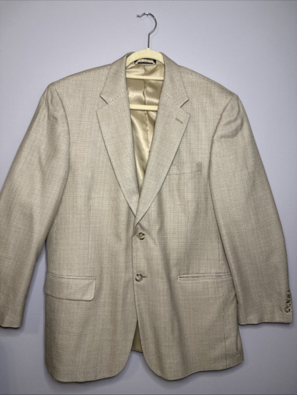 Bernhard Altmann Couture Mens Beige Sport Coat, Silk/Wool Blend, Size 42R